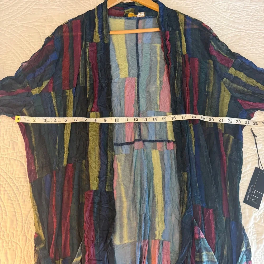 NWT LIV by Habitat Clothes Multi Color Abstract Mesh Crinkle Cardigan 154422 XXL